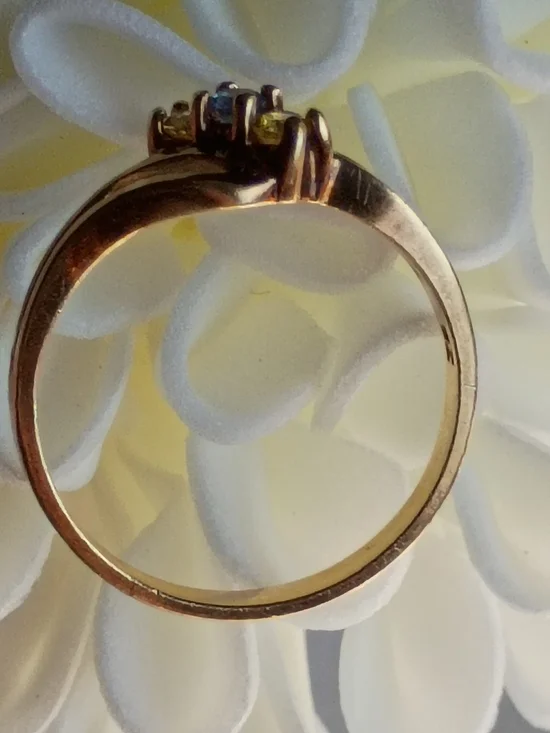 10k Yellow Gold Ring Aquamarine and Citrine Round Gemstones Bypass Design 7.25 - Picture 4 of 9